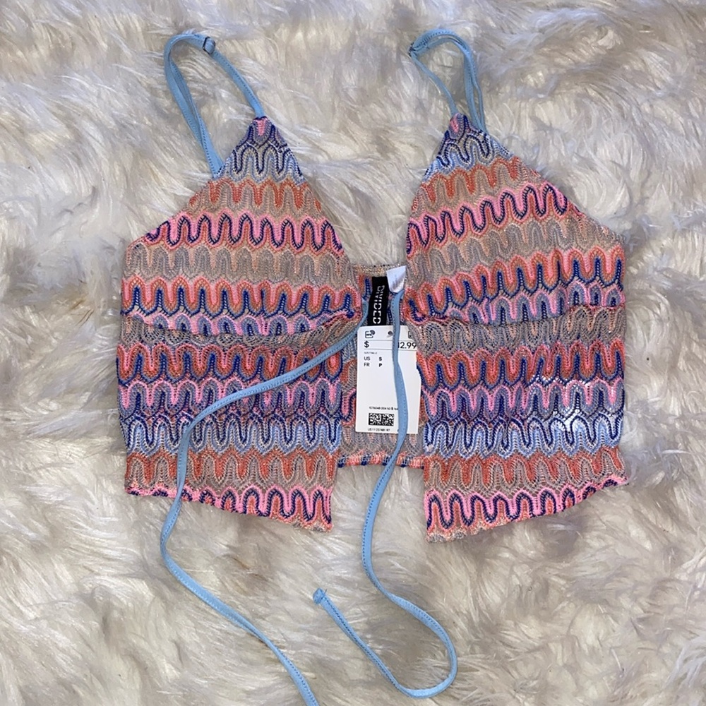 H&M COLORFUL LACE CROPPED TOP